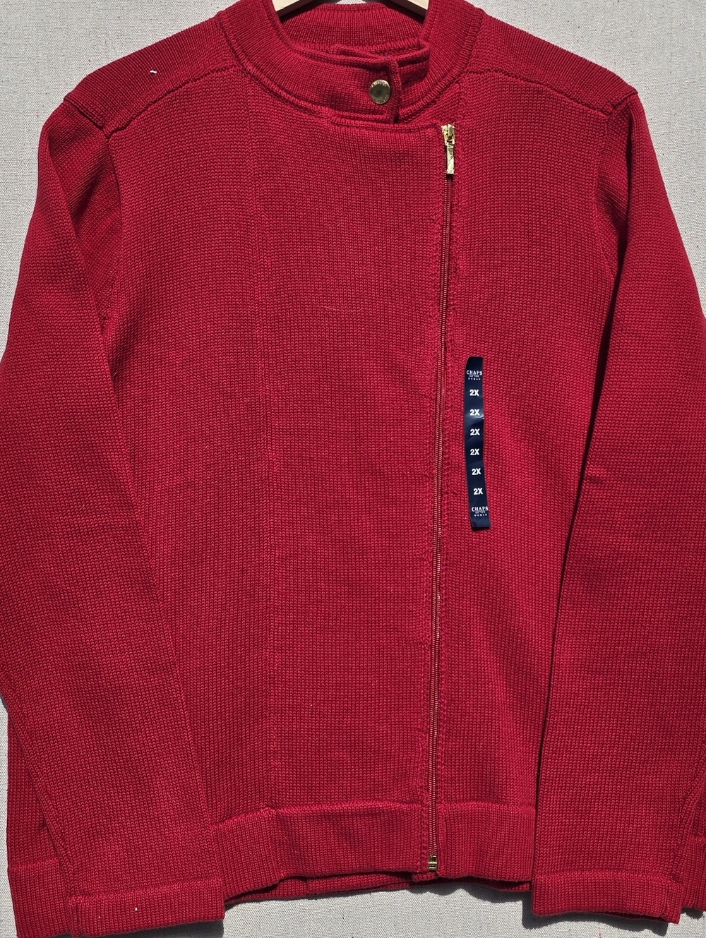 Chaps Red Zip Front Knit Jacket 2X – Moto Style Cotton Sweater NWT